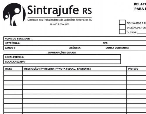 FORMULÃRIO DE RESSARCIMENTO DE DESPESAS